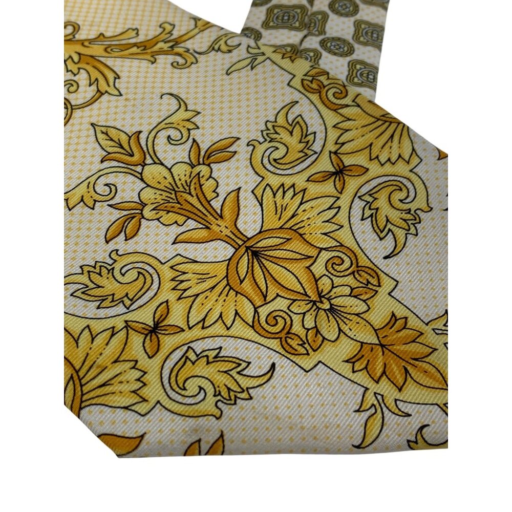 VTG Gianni Versace Yellow Gold Baroque Silk Necktie Italy - Picture 2 of 12